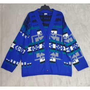 100% Wool Sweater Men XL Made In Ecuador Button Down Cardigan Aztec Southwestern